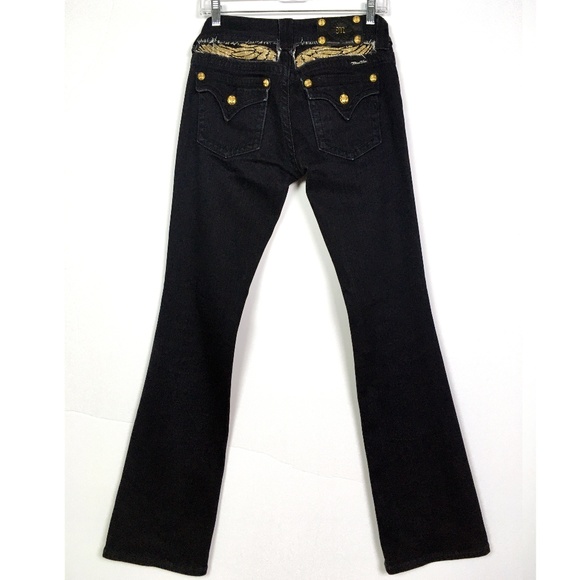 Miss Me Denim - Miss Me Black Bootcut Gold Wing Jeans 33.5 Long